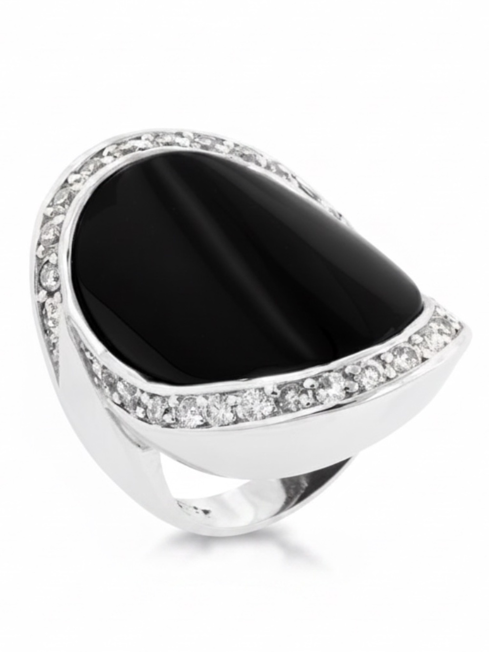 Womens Silver Onyx Design Zirconia Pave Trim Onyx Cocktail Ring Size 8